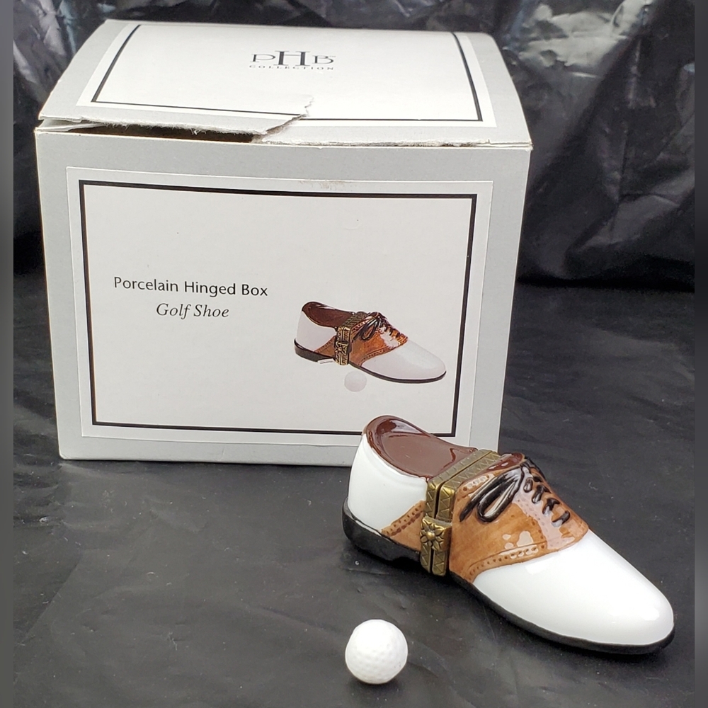 Midwest of Cannon Falls VTG Golf Shoe w/ Ball Limoges Trinket Box - EUC
